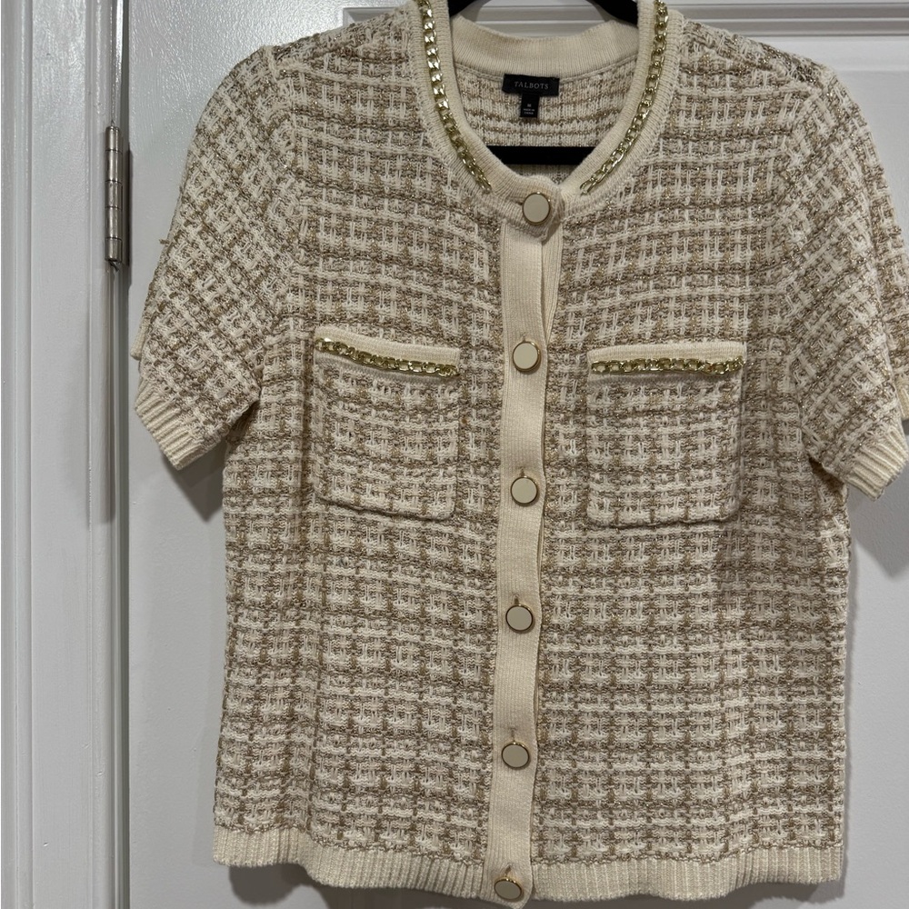 Talbot’s Beige Tweed Jacket with Gold Accents